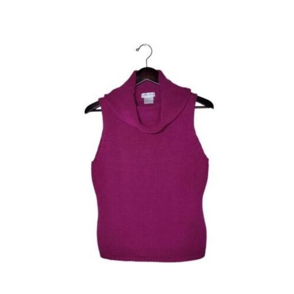 Pierre Cardin Sweaters - Pierre Cardin Women's Sleeveless Turtleneck Magenta Cotton Knit Sweater Size L